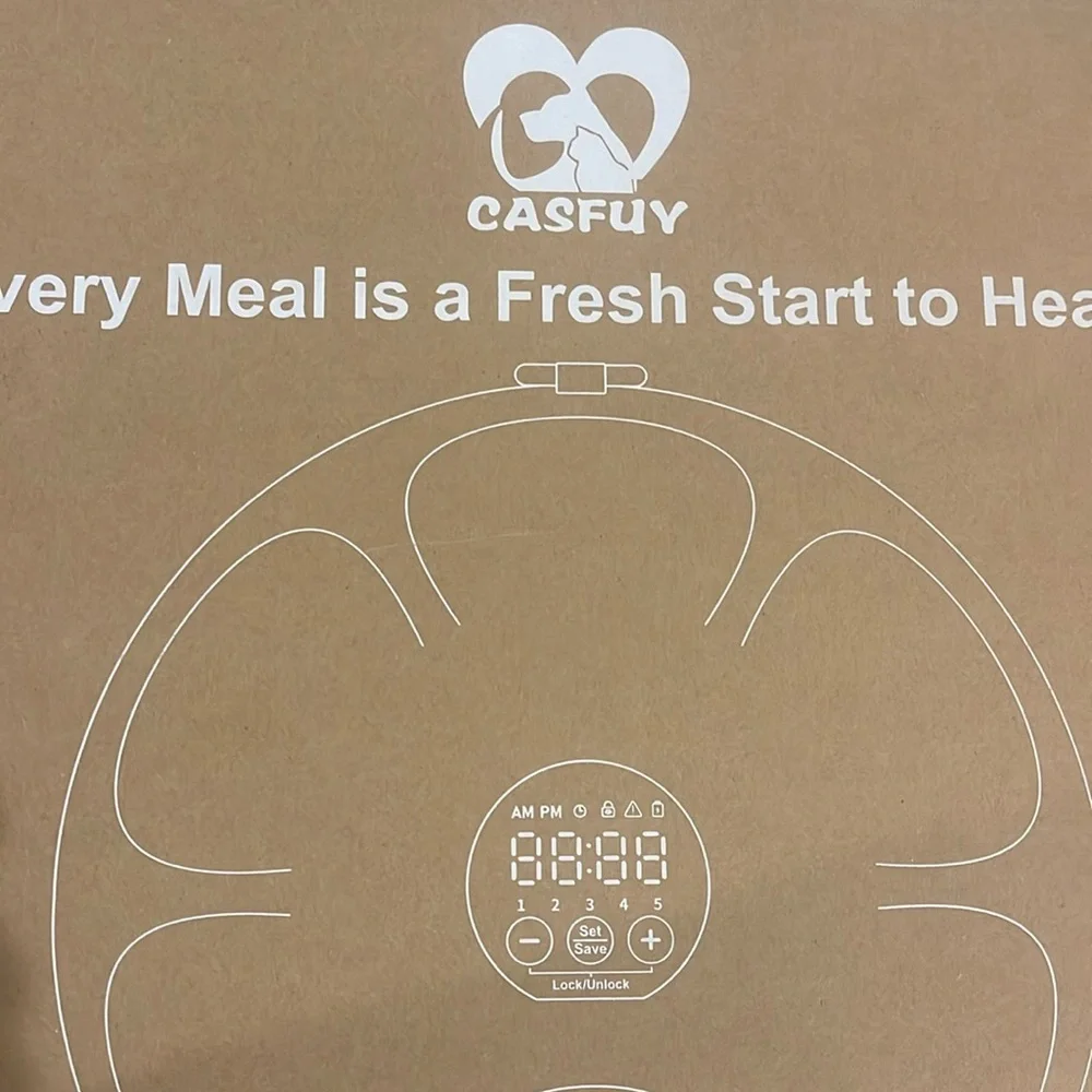 Casfuy 5-Meals Automatic Cat Feeder model f13-l with ice packs 6 meal